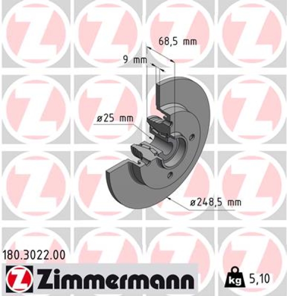 Zimmermann Brake Disc for PEUGEOT 207 (WA_, WC_) rear