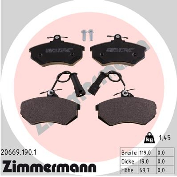 Zimmermann Brake pads for AUDI COUPE (89, 8B) front
