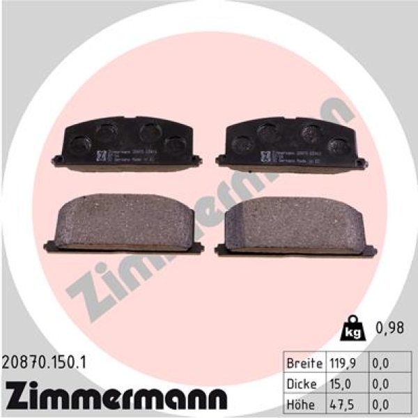 Zimmermann Bremsbeläge für TOYOTA COROLLA Compact (_E9_) vorne