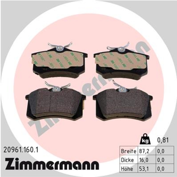 Zimmermann Bremsbeläge für AUDI A4 Cabriolet (8H7, B6, 8HE, B7) hinten