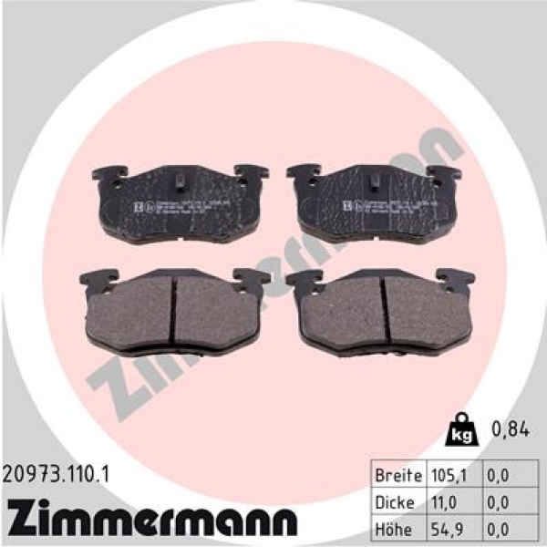 Zimmermann Brake pads for PEUGEOT 206 Schrägheck (2A/C) rear