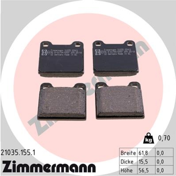 Zimmermann Brake pads for MERCEDES-BENZ S-KLASSE (W126) rear