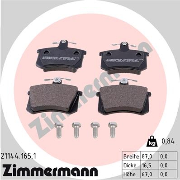 Zimmermann Brake pads for AUDI A4 (8D2, B5) rear