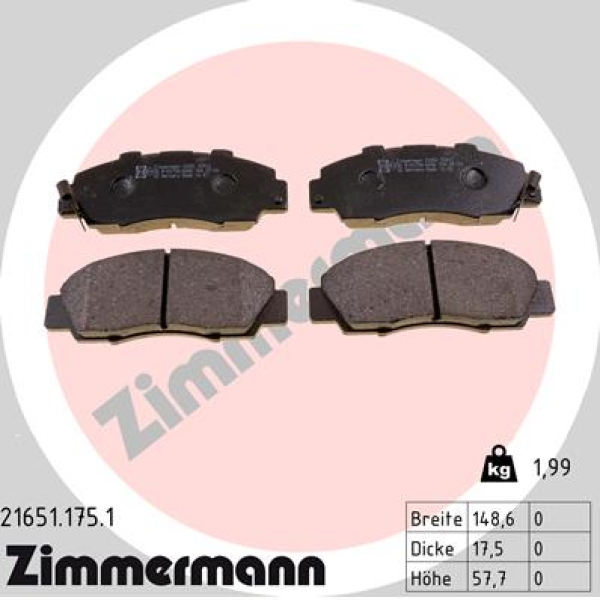 Zimmermann Brake pads for HONDA PRELUDE IV (BB_) front