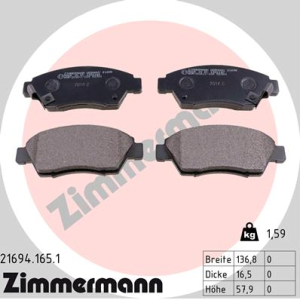 Zimmermann Brake pads for HONDA CIVIC VI Coupe (EJ, EM1) front