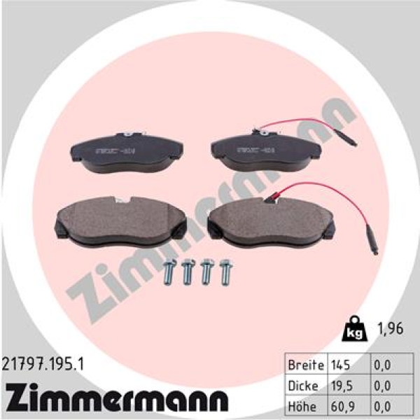 Zimmermann Brake pads for PEUGEOT BOXER Pritsche/Fahrgestell (ZCT_) front