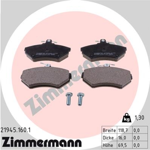 Zimmermann Brake pads for VW LUPO (6X1, 6E1) front