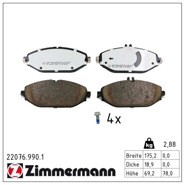 Zimmermann rd:z Bremsbeläge für MERCEDES-BENZ C-KLASSE Cabriolet (A205) vorne