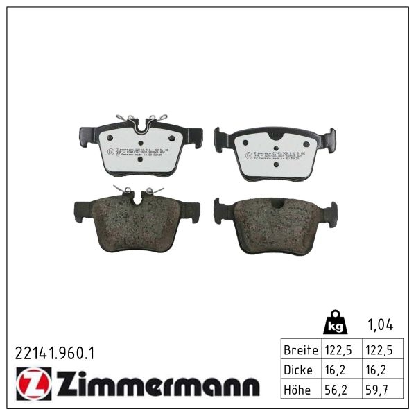 Zimmermann rd:z Bremsbeläge für LAND ROVER RANGE ROVER EVOQUE (L551) hinten
