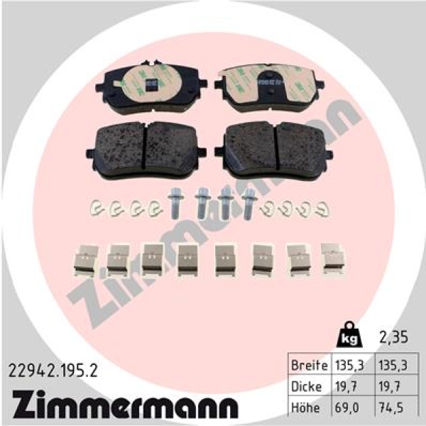 Zimmermann Brake pads for MERCEDES-BENZ A-KLASSE Stufenheck (V177) front