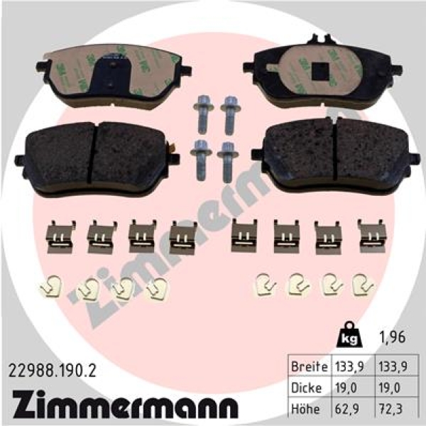 Zimmermann Brake pads for MERCEDES-BENZ A-KLASSE Stufenheck (V177) front