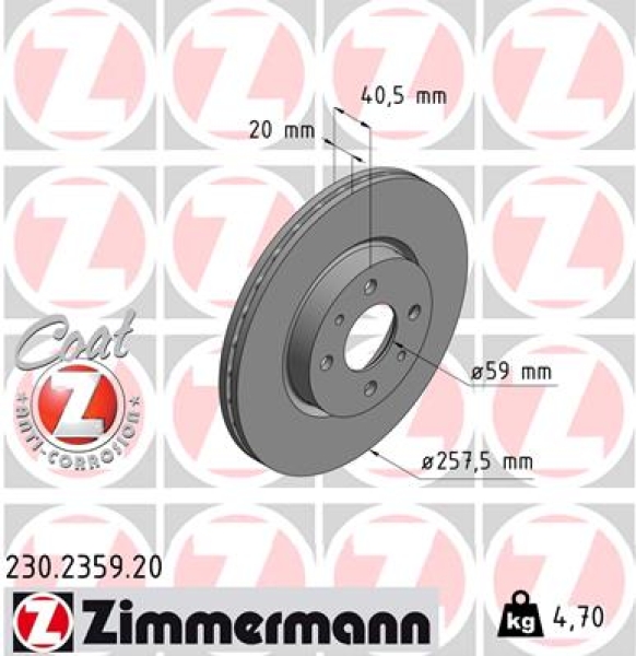 Zimmermann Brake Disc For Fiat Punto 176 Front Zimmermann Bremsentechnik
