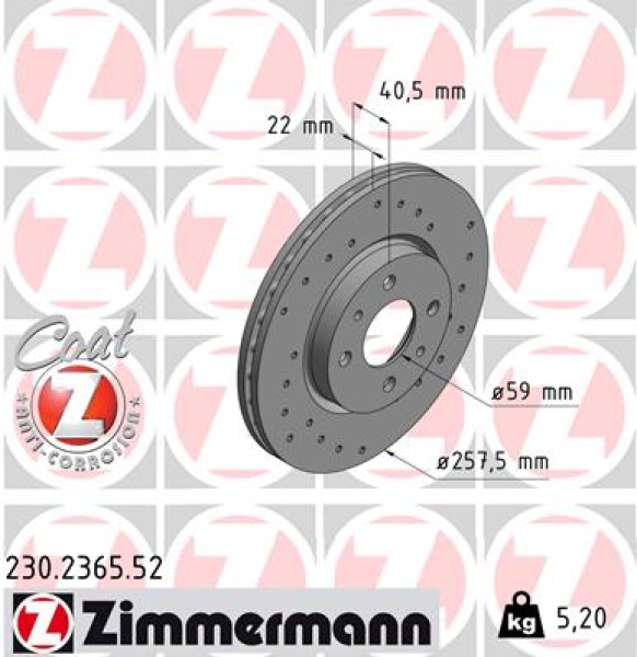Zimmermann Sport Brake Disc for PEUGEOT BIPPER (AA_) front
