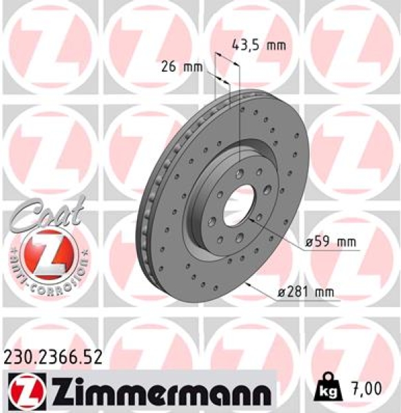 Zimmermann Sportbremsscheibe Sport Z für FIAT STILO Multi Wagon (192_) vorne