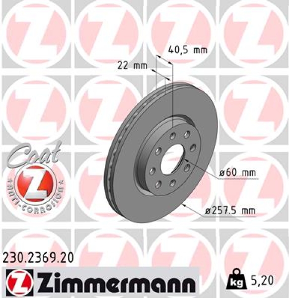 Zimmermann Brake Disc for FIAT GRANDE PUNTO (199_) front