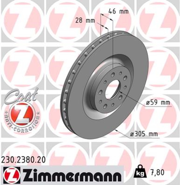 Zimmermann Brake Disc for FIAT DOBLO Kasten/Kombi (263_) front