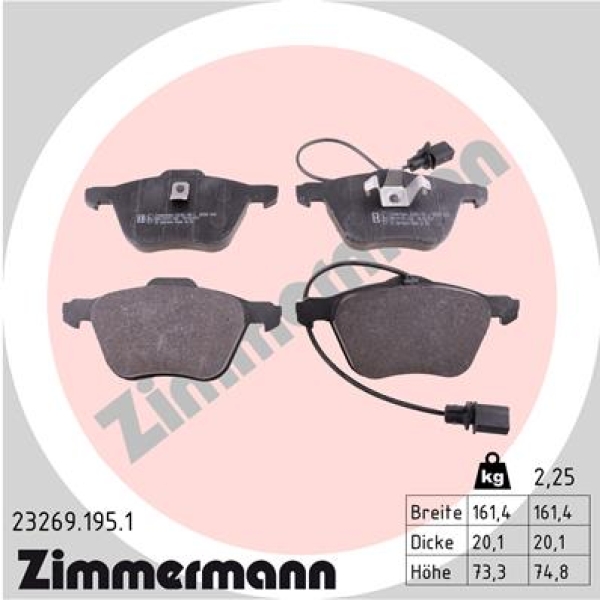 Zimmermann Bremsbeläge für VW TRANSPORTER T4 Pritsche/Fahrgestell (70E, 70L, 70M, 7DE, 7DL vorne