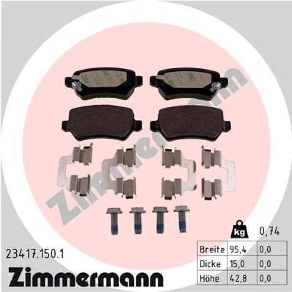 Zimmermann Brake pads for OPEL COMBO Tour rear