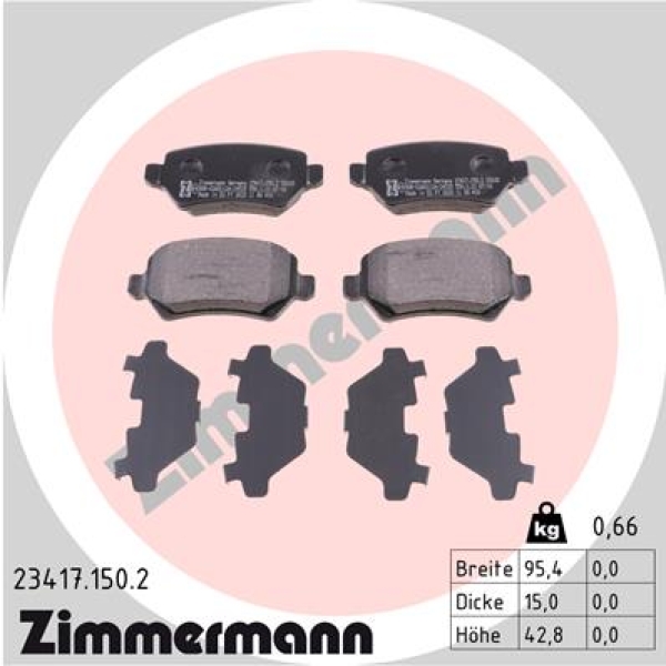 Zimmermann Brake Pads For Opel Astra H A04 Rear Zimmermann Bremsentechnik