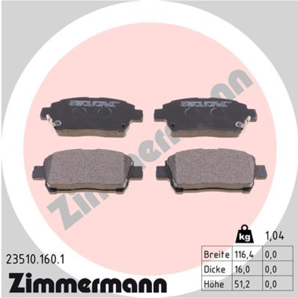 Zimmermann Brake pads for TOYOTA PRIUS Stufenheck (_W1_) front