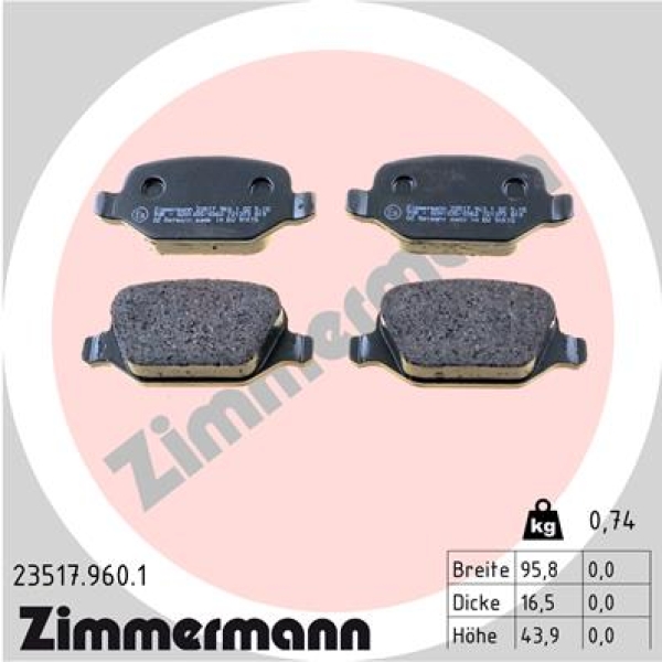Zimmermann rd:z Brake pads for ALFA ROMEO GT (937_) rear