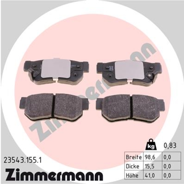 Zimmermann Brake pads for HYUNDAI SANTA FÉ I (SM) rear