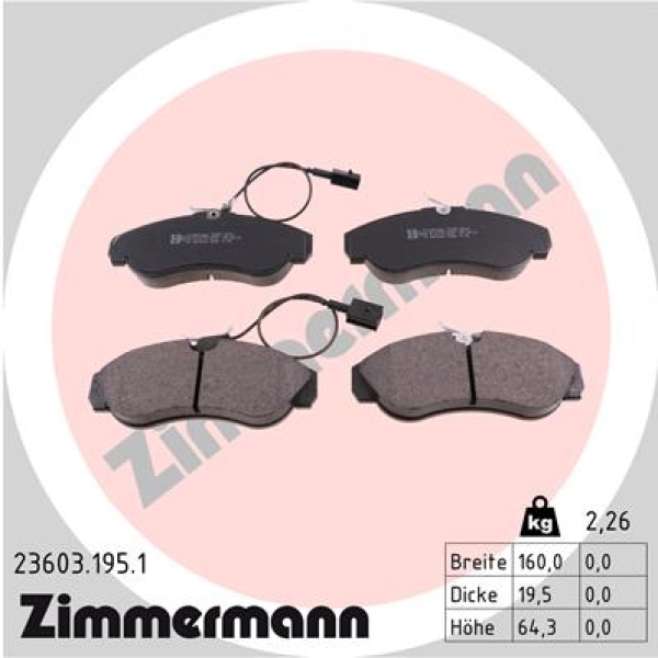 Zimmermann Bremsbeläge für PEUGEOT BOXER Pritsche/Fahrgestell (ZCT_) vorne
