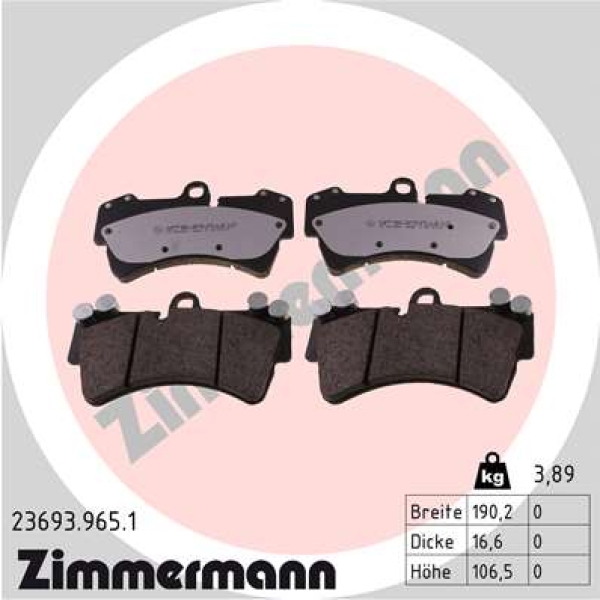 Zimmermann rd:z Bremsbeläge für VW TOUAREG (7LA, 7L6, 7L7) vorne