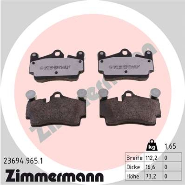 Zimmermann rd:z Bremsbeläge für VW TOUAREG (7LA, 7L6, 7L7) hinten
