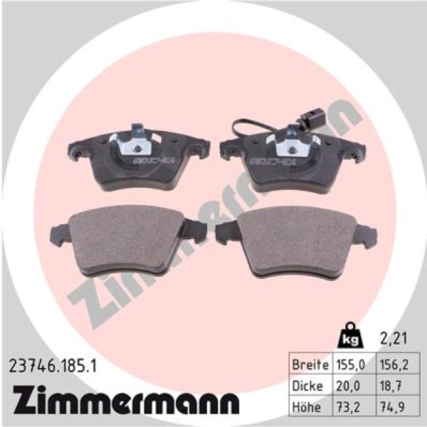 Zimmermann Bremsbeläge für VW TRANSPORTER T5 Pritsche/Fahrgestell (7JD, 7JE, 7JL, 7JY, 7JZ vorne
