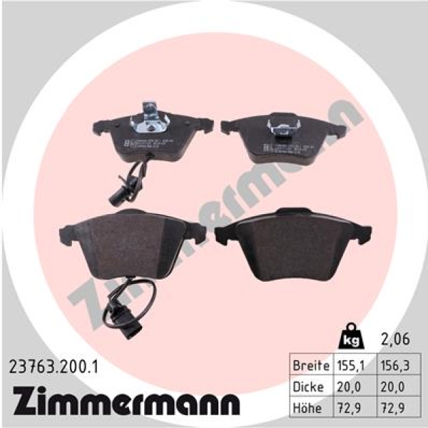 Zimmermann Bremsbeläge für AUDI A4 Cabriolet (8H7, B6, 8HE, B7) vorne