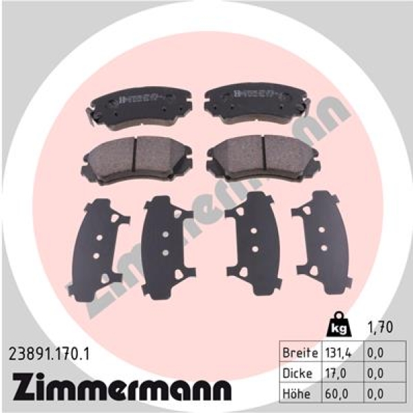 Zimmermann Brake pads for HYUNDAI TUCSON (JM) front
