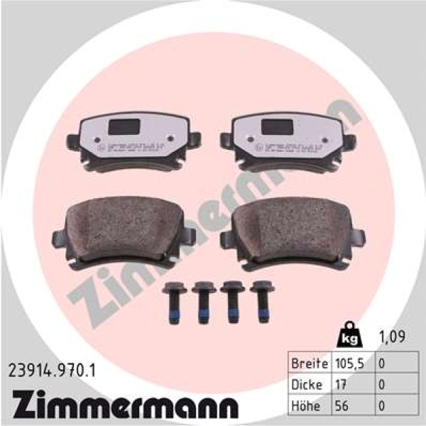 Zimmermann rd:z Bremsbeläge für VW CADDY III Kombi (2KB, 2KJ, 2CB, 2CJ) hinten