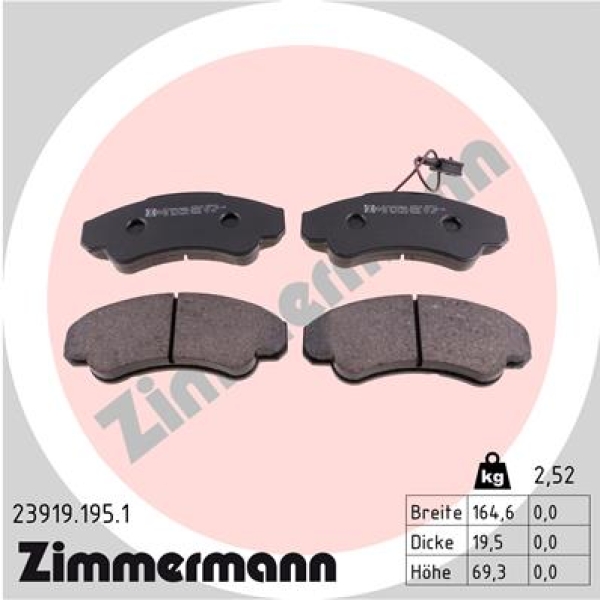 Zimmermann Bremsbeläge für CITROËN JUMPER Kasten (230L) vorne