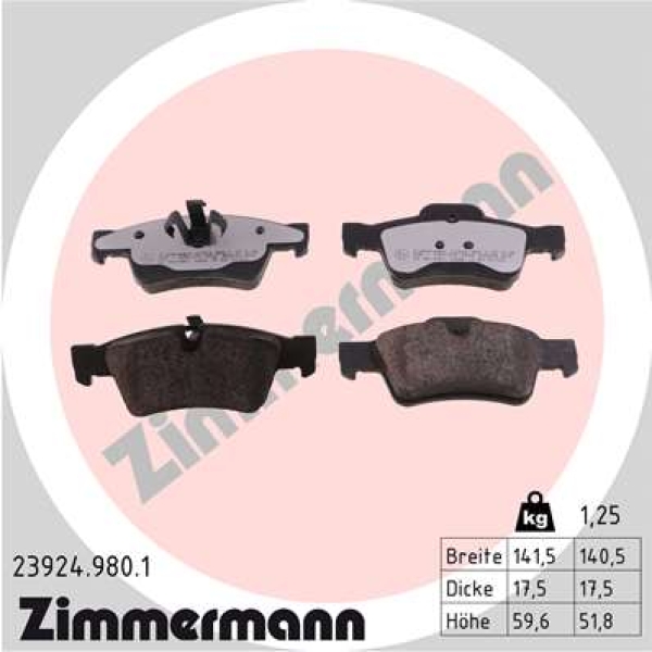 Zimmermann rd:z Brake pads for MERCEDES-BENZ R-KLASSE (W251, V251) rear