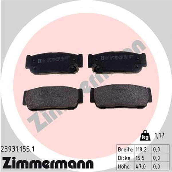 Zimmermann Brake pads for SSANGYONG RODIUS II rear