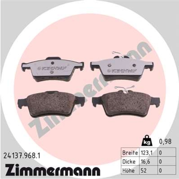 Zimmermann rd:z Bremsbeläge für FORD GRAND C-MAX (DXA/CB7, DXA/CEU) hinten