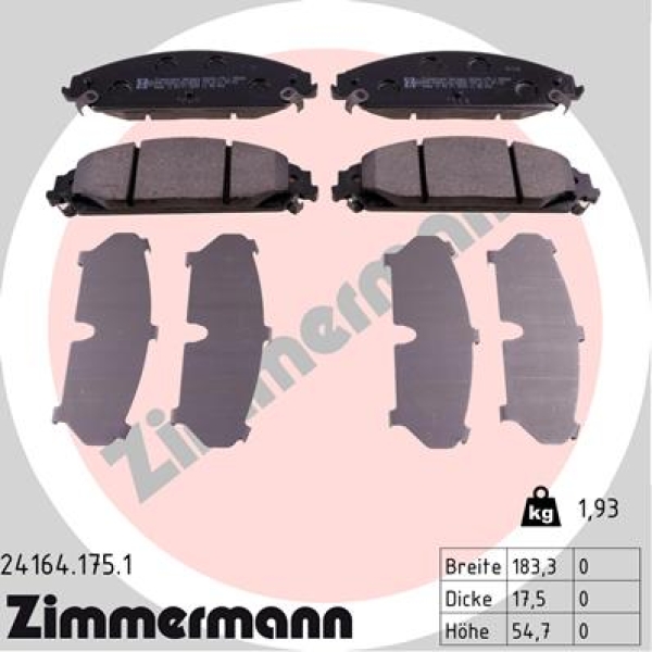 Zimmermann Brake pads for DODGE CHARGER front