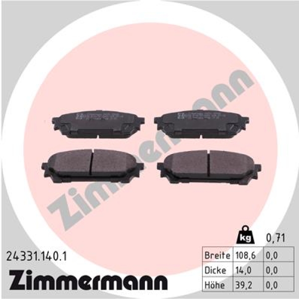 Zimmermann Bremsbeläge für SUBARU IMPREZA Station Wagon (GG) hinten