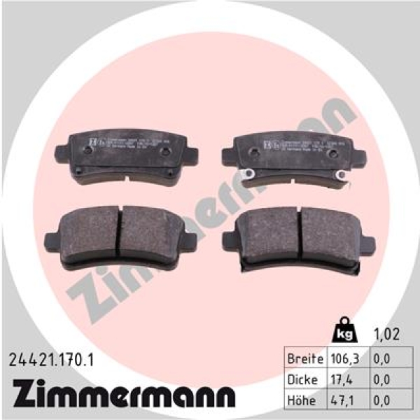 Zimmermann Brake pads for OPEL INSIGNIA A (G09) rear