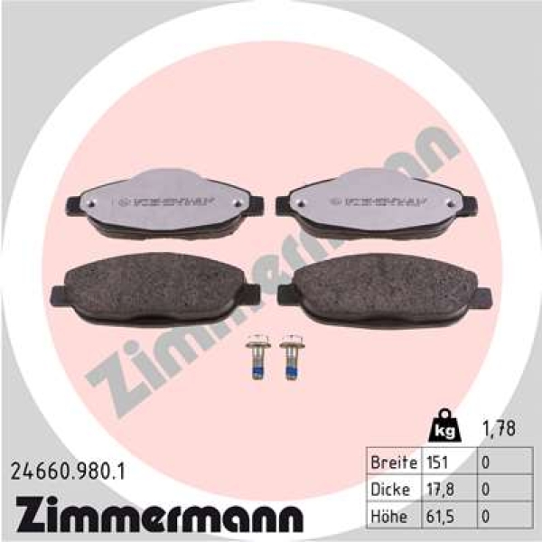 Zimmermann rd:z Brake pads for PEUGEOT 3008 Großraumlimousine (0U_) front