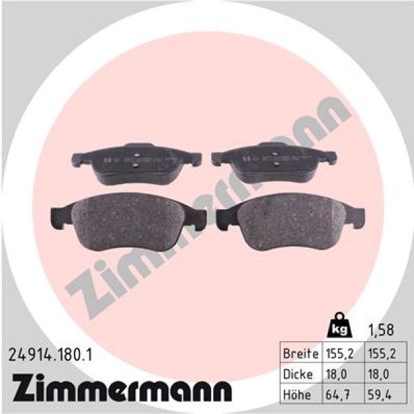 Zimmermann Brake pads for RENAULT MEGANE III Coupe (DZ0/1_) front