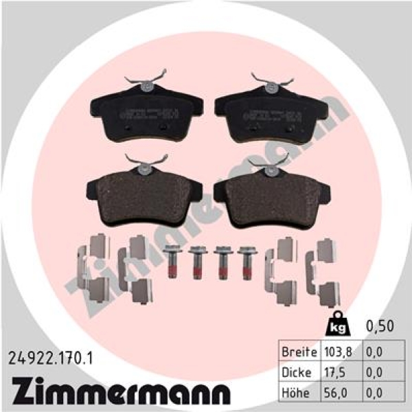 Zimmermann Brake pads for PEUGEOT 508 SW I (8E_) rear
