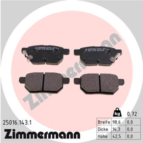 Zimmermann Brake pads for TOYOTA COROLLA Stufenheck (_E18_, ZRE1_) rear