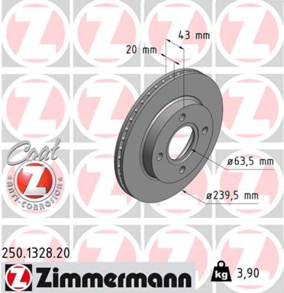 Zimmermann Brake Disc for FORD ESCORT VI Turnier (GAL) front