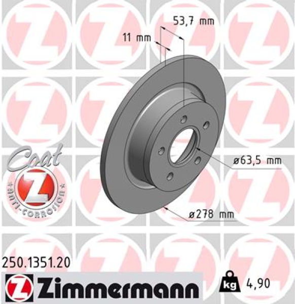 Zimmermann Brake Disc for FORD TOURNEO CONNECT rear