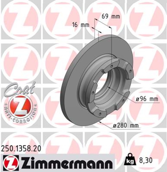 Zimmermann Bremsscheibe für FORD TRANSIT Pritsche/Fahrgestell (FM_ _, FN_ _) hinten