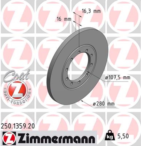 Zimmermann Brake Disc for FORD TRANSIT Pritsche/Fahrgestell (FM_ _, FN_ _) rear