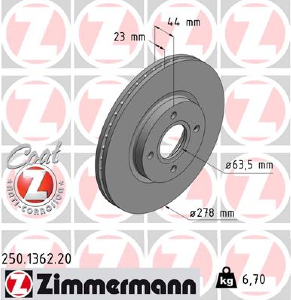 Zimmermann Brake Disc for FORD TRANSIT COURIER Kasten front