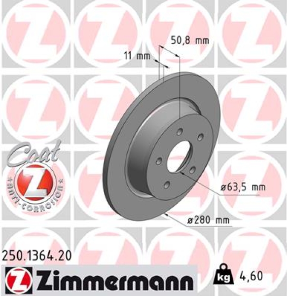 Zimmermann Brake Disc for FORD C-MAX II (DXA/CB7, DXA/CEU) rear